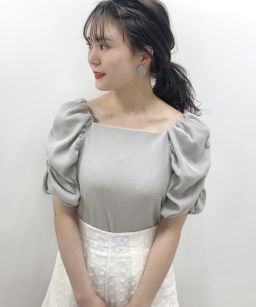 one after another NICE CLAUP（ワンアフターアナザーナイスクラップ）の「袖ギャザーバックリボントップス（Tシャツ/カットソー・レディース・ピンクベージュ/ブラック/オフホワイト/グレー・FREE）」の22枚目の写真