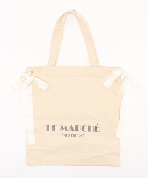 ap retro（アプレトロ）の「サイドリボンロゴプリントキャンバストートバッグ【ZOZO限定アイテム】（トートバッグ・レディース・ブラック/アイボリー・FREE）」の8枚目の写真
