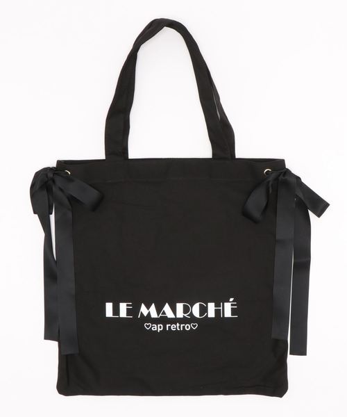 ap retro（アプレトロ）の「サイドリボンロゴプリントキャンバストートバッグ【ZOZO限定アイテム】（トートバッグ・レディース・ブラック/アイボリー・FREE）」の5枚目の写真