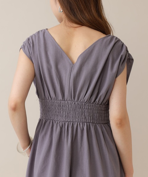 mline（エムライン）の「[mline]ギャザーフレンチワンピース（ワンピース・レディース・パープル/ベージュ・FREE）」の4枚目の写真