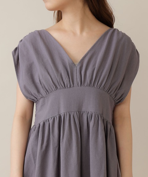 mline（エムライン）の「[mline]ギャザーフレンチワンピース（ワンピース・レディース・パープル/ベージュ・FREE）」の5枚目の写真
