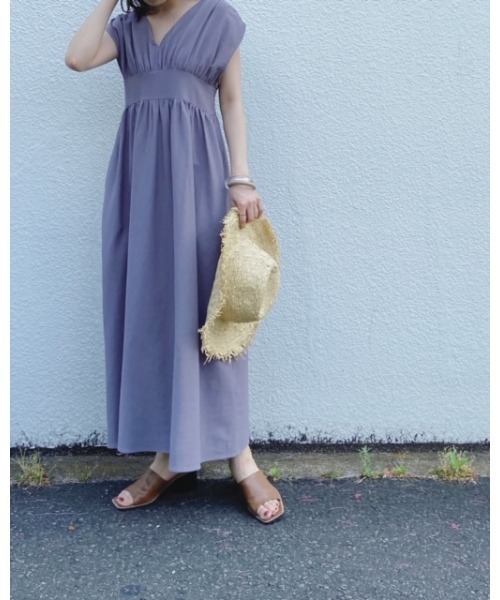 mline（エムライン）の「[mline]ギャザーフレンチワンピース（ワンピース・レディース・パープル/ベージュ・FREE）」の12枚目の写真