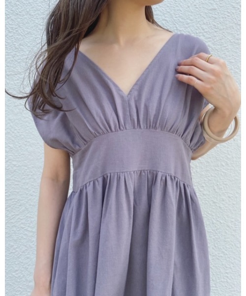 mline（エムライン）の「[mline]ギャザーフレンチワンピース（ワンピース・レディース・パープル/ベージュ・FREE）」の13枚目の写真