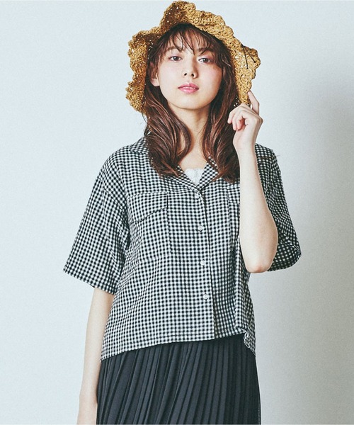 WEGO（ウィゴー）の「WEGO/【セットアップ対応商品】チェックリネンタッチオープンカラーシャツ（シャツ/ブラウス・レディース・ブラック系その他2/ブルー系その他2・FREE）」の2枚目の写真