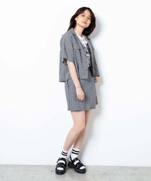 WEGO（ウィゴー）の「WEGO/【セットアップ対応商品】チェックリネンタッチオープンカラーシャツ（シャツ/ブラウス・レディース・ブラック系その他2/ブルー系その他2・FREE）」の3枚目の写真