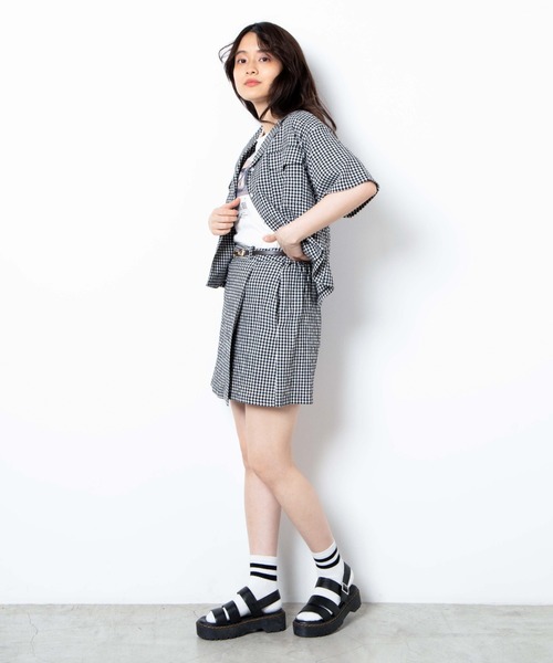 WEGO（ウィゴー）の「WEGO/【セットアップ対応商品】チェックリネンタッチオープンカラーシャツ（シャツ/ブラウス・レディース・ブラック系その他2/ブルー系その他2・FREE）」の7枚目の写真