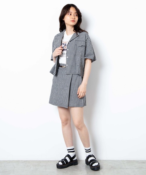 WEGO（ウィゴー）の「WEGO/【セットアップ対応商品】チェックリネンタッチオープンカラーシャツ（シャツ/ブラウス・レディース・ブラック系その他2/ブルー系その他2・FREE）」の6枚目の写真