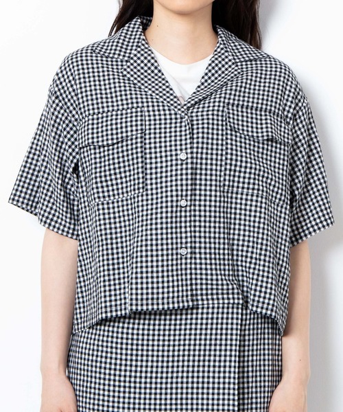 WEGO（ウィゴー）の「WEGO/【セットアップ対応商品】チェックリネンタッチオープンカラーシャツ（シャツ/ブラウス・レディース・ブラック系その他2/ブルー系その他2・FREE）」の4枚目の写真