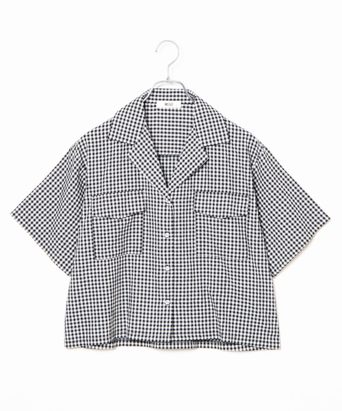 WEGO（ウィゴー）の「WEGO/【セットアップ対応商品】チェックリネンタッチオープンカラーシャツ（シャツ/ブラウス・レディース・ブラック系その他2/ブルー系その他2・FREE）」の5枚目の写真