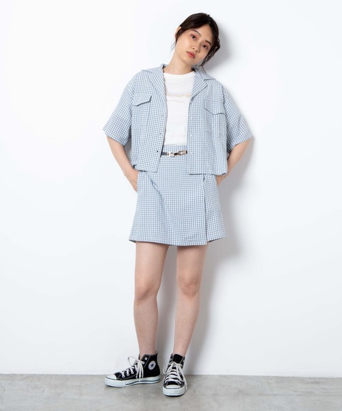 WEGO（ウィゴー）の「WEGO/【セットアップ対応商品】チェックリネンタッチオープンカラーシャツ（シャツ/ブラウス・レディース・ブラック系その他2/ブルー系その他2・FREE）」の21枚目の写真