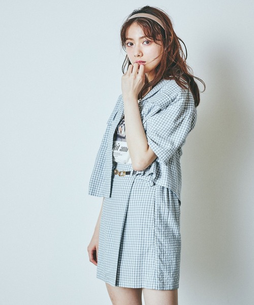 WEGO（ウィゴー）の「WEGO/【セットアップ対応商品】チェックリネンタッチオープンカラーシャツ（シャツ/ブラウス・レディース・ブラック系その他2/ブルー系その他2・FREE）」の12枚目の写真