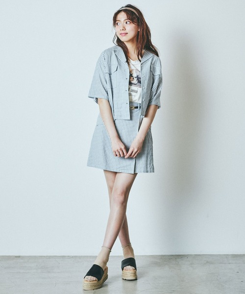 WEGO（ウィゴー）の「WEGO/【セットアップ対応商品】チェックリネンタッチオープンカラーシャツ（シャツ/ブラウス・レディース・ブラック系その他2/ブルー系その他2・FREE）」の13枚目の写真