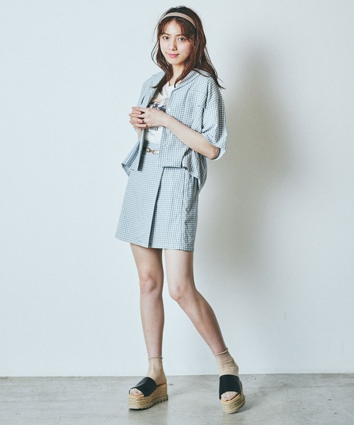 WEGO（ウィゴー）の「WEGO/【セットアップ対応商品】チェックリネンタッチオープンカラーシャツ（シャツ/ブラウス・レディース・ブラック系その他2/ブルー系その他2・FREE）」の14枚目の写真