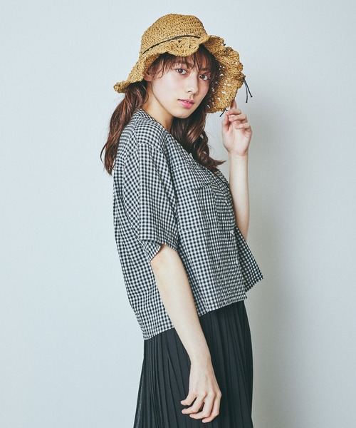 WEGO（ウィゴー）の「WEGO/【セットアップ対応商品】チェックリネンタッチオープンカラーシャツ（シャツ/ブラウス・レディース・ブラック系その他2/ブルー系その他2・FREE）」の9枚目の写真