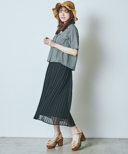 WEGO（ウィゴー）の「WEGO/【セットアップ対応商品】チェックリネンタッチオープンカラーシャツ（シャツ/ブラウス・レディース・ブラック系その他2/ブルー系その他2・FREE）」の10枚目の写真