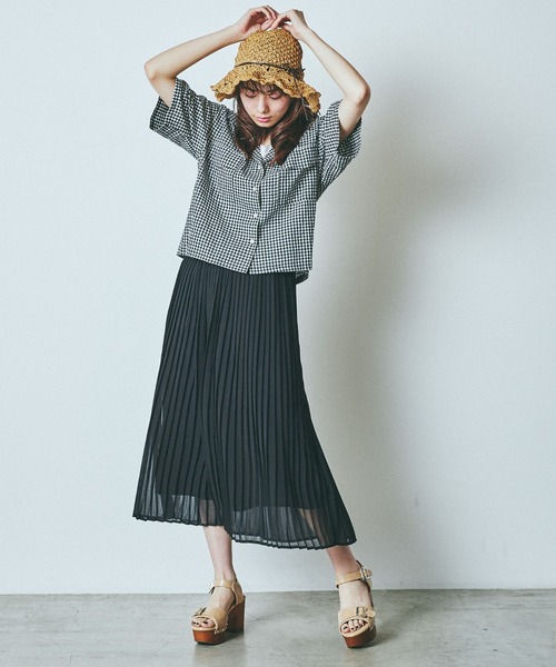 WEGO（ウィゴー）の「WEGO/【セットアップ対応商品】チェックリネンタッチオープンカラーシャツ（シャツ/ブラウス・レディース・ブラック系その他2/ブルー系その他2・FREE）」の11枚目の写真