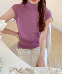 フレンチスリーブサマーリブニットトップス