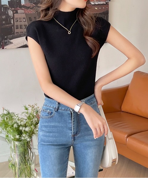 emi+（エミプラス）の「フレンチスリーブサマーリブニットトップス（Tシャツ/カットソー・レディース・ホワイト/ブラック/ベージュ/パープル/グレー/オレンジ/ブルー/アイボリー/ライトピンク/マスタード/ブルーグレー・FREE）」の12枚目の写真