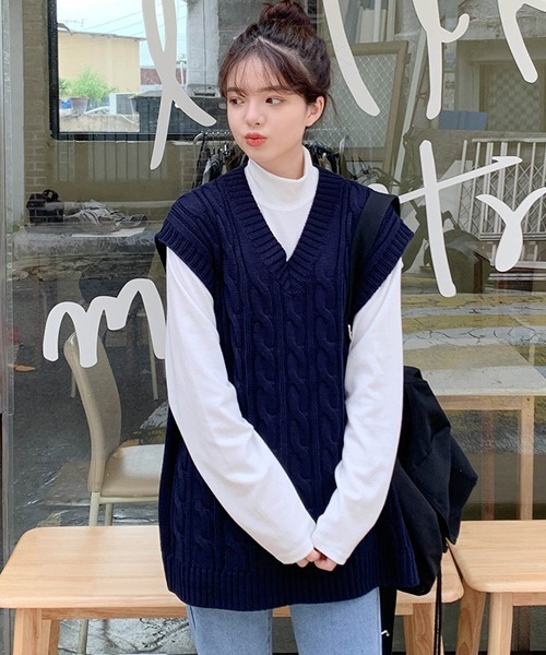 SONA（ソナ）の「SONYUNARA 大きめツイストベスト（ベスト・レディース・ライトグリーン/オレンジ/グレー/スカイブルー/ネイビー/ライトベージュ・FREE）」の5枚目の写真