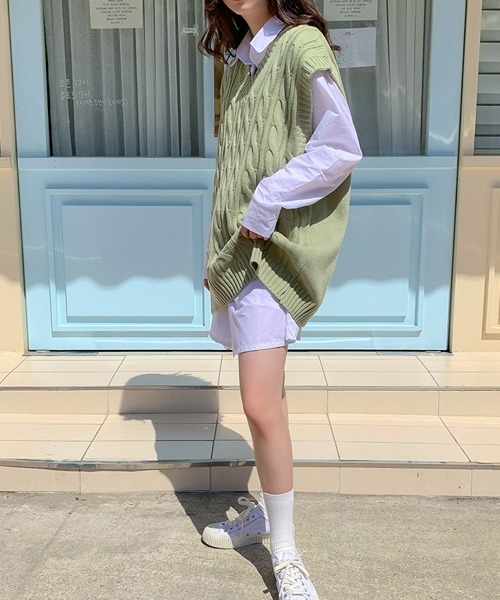 SONA（ソナ）の「SONYUNARA 大きめツイストベスト（ベスト・レディース・ライトグリーン/オレンジ/グレー/スカイブルー/ネイビー/ライトベージュ・FREE）」の11枚目の写真