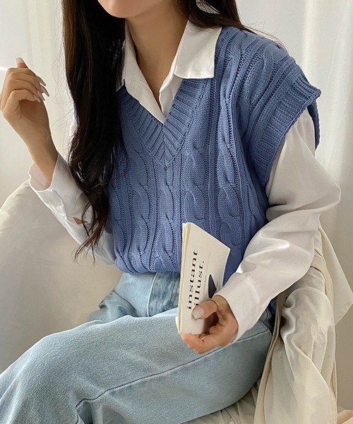 SONA（ソナ）の「SONYUNARA 大きめツイストベスト（ベスト・レディース・ライトグリーン/オレンジ/グレー/スカイブルー/ネイビー/ライトベージュ・FREE）」の12枚目の写真