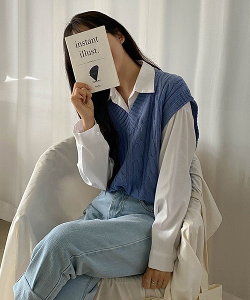 SONA（ソナ）の「SONYUNARA 大きめツイストベスト（ベスト・レディース・ライトグリーン/オレンジ/グレー/スカイブルー/ネイビー/ライトベージュ・FREE）」の13枚目の写真