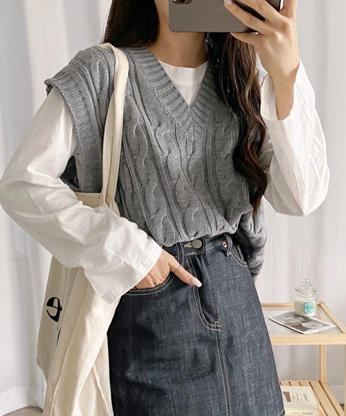 SONA（ソナ）の「SONYUNARA 大きめツイストベスト（ベスト・レディース・ライトグリーン/オレンジ/グレー/スカイブルー/ネイビー/ライトベージュ・FREE）」の15枚目の写真