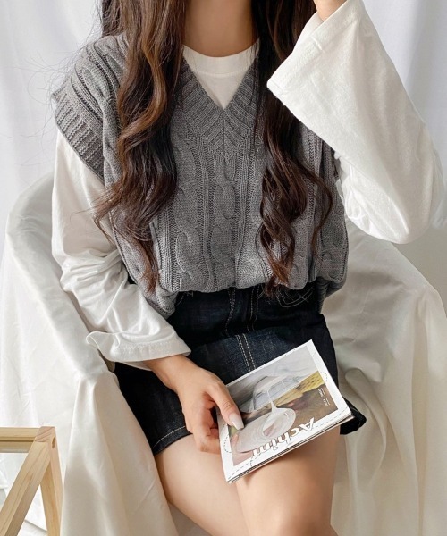 SONA（ソナ）の「SONYUNARA 大きめツイストベスト（ベスト・レディース・ライトグリーン/オレンジ/グレー/スカイブルー/ネイビー/ライトベージュ・FREE）」の21枚目の写真