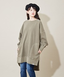 CUBE SUGAR（キューブシュガー）の「WEB限定 裏毛 × 布帛 後ろ シャツ 風 スウェット チュニック（スウェット）」