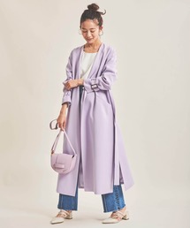 The Virgnia ザヴァージニア ノーカラー　ウールコート42,900円 寸法図【NO.644】ノーカラーのすっきりラウンドネックコート [M