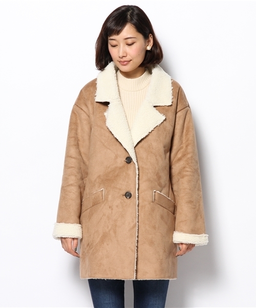 DISCOAT（ディスコート）の「【SUZANNE×Discoat】コラボムートンテーラーコート（ムートンコート・レディース・カーキ/キャメル/ネイビー・LARGE/MEDIUM）」の4枚目の写真