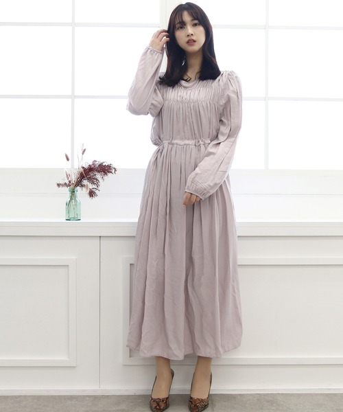 Roomy's（ルーミーズ）の「ウエストシャーリングロングワンピース（ワンピース・レディース・ブラック/ピンク/ベージュ・FREE）」の3枚目の写真