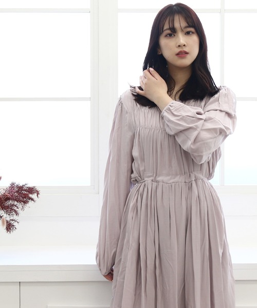 Roomy's（ルーミーズ）の「ウエストシャーリングロングワンピース（ワンピース・レディース・ブラック/ピンク/ベージュ・FREE）」の10枚目の写真