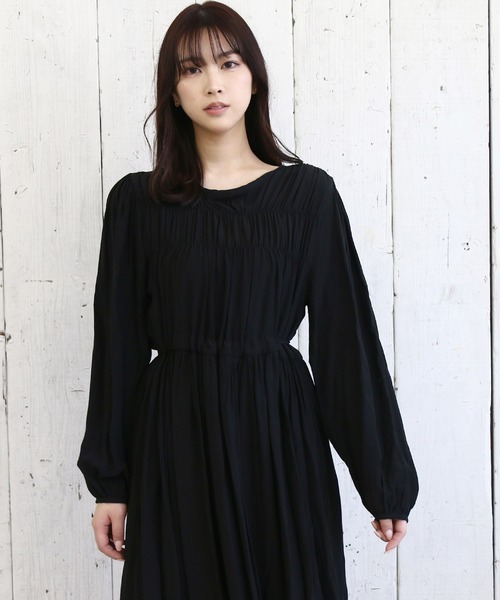 Roomy's（ルーミーズ）の「ウエストシャーリングロングワンピース（ワンピース・レディース・ブラック/ピンク/ベージュ・FREE）」の5枚目の写真