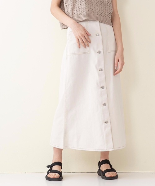 INNOCENT BLUE（イノセントブルー）の「【innocent blue/イノセントブルー】バックレースアップスカート（セミフレアロングスカート）（スカート・レディース・ブルー/サンドベージュ/アイボリー/ワンウォッシュ/カーキ/ブラック・MEDIUM）」の4枚目の写真