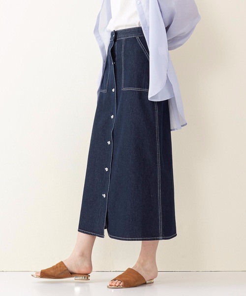 INNOCENT BLUE（イノセントブルー）の「【innocent blue/イノセントブルー】バックレースアップスカート（セミフレアロングスカート）（スカート・レディース・ブルー/サンドベージュ/アイボリー/ワンウォッシュ/カーキ/ブラック・MEDIUM）」の6枚目の写真