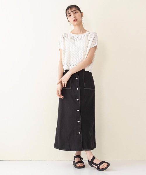 INNOCENT BLUE（イノセントブルー）の「【innocent blue/イノセントブルー】バックレースアップスカート（セミフレアロングスカート）（スカート・レディース・ブルー/サンドベージュ/アイボリー/ワンウォッシュ/カーキ/ブラック・MEDIUM）」の7枚目の写真