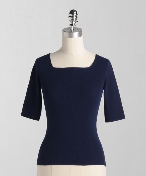 LOEFF(ロエフ)の「<LOEFF(ロエフ)> HT CTN スクエアネック リブニット(ニット/セーター・レディース・ブラック/ネイビー・FREE)」の1枚目の写真