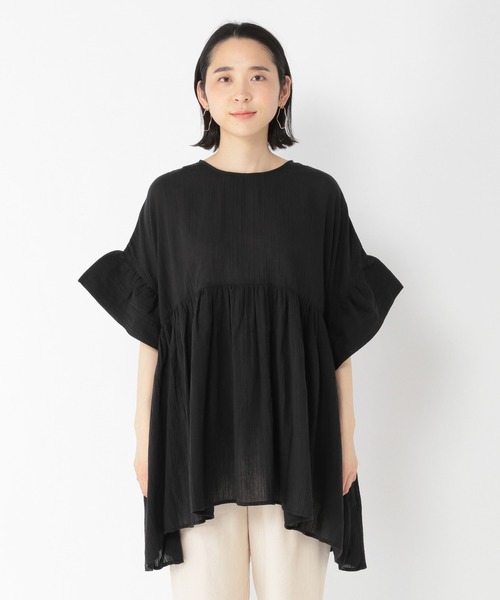 studio CLIP（スタディオクリップ）の「【低身長向けアイテム/WEB限定】ギャザーワイドチュニック（シャツ/ブラウス・レディース・ブラック/ラベンダー/オフホワイト/イエロー/グリーン/パープル/ブラウン・FREE）」の22枚目の写真