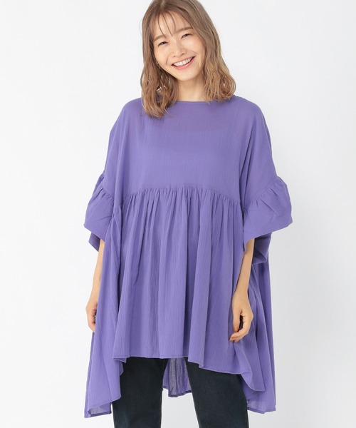 studio CLIP（スタディオクリップ）の「【低身長向けアイテム/WEB限定】ギャザーワイドチュニック（シャツ/ブラウス・レディース・ブラック/ラベンダー/オフホワイト/イエロー/グリーン/パープル/ブラウン・FREE）」の15枚目の写真