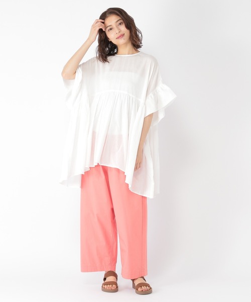 studio CLIP（スタディオクリップ）の「【低身長向けアイテム/WEB限定】ギャザーワイドチュニック（シャツ/ブラウス・レディース・ブラック/ラベンダー/オフホワイト/イエロー/グリーン/パープル/ブラウン・FREE）」の9枚目の写真