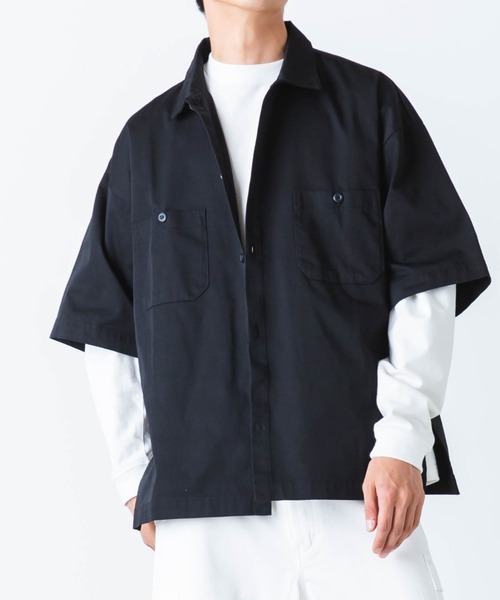 WEGO(ウィゴー)の「WEGO/半袖ワークシャツ(シャツ/ブラウス・メンズ・ホワイト/ブラック/ダークグリーン/ベージュ/その他1/その他2・MEDIUM/LARGE)」の3枚目の写真