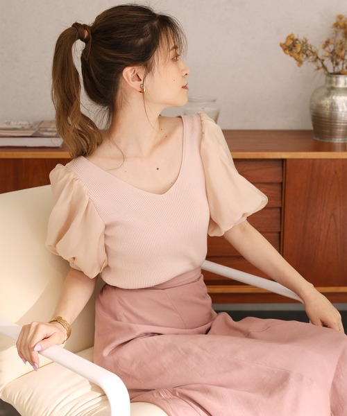 Cherie chuu（シェリーチュウ）の「【Cherie chuu】バックリボン袖コンシャスサマーニット（ニット/セーター・レディース・ブラック/ベージュ/ピンクベージュ・FREE）」の12枚目の写真