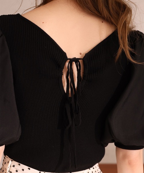 Cherie chuu（シェリーチュウ）の「【Cherie chuu】バックリボン袖コンシャスサマーニット（ニット/セーター・レディース・ブラック/ベージュ/ピンクベージュ・FREE）」の4枚目の写真