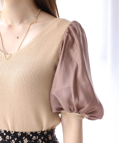 Cherie chuu（シェリーチュウ）の「【Cherie chuu】バックリボン袖コンシャスサマーニット（ニット/セーター・レディース・ブラック/ベージュ/ピンクベージュ・FREE）」の21枚目の写真