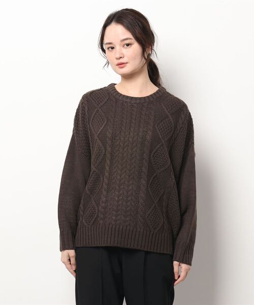 Bling Leads（ブリングリーズ）の「《Bling leads》ケーブルクルーネックニット（ニット/セーター・レディース・グレー/カーキ/グレイッシュベージュ/ブラック/ベージュ/パープル/アイボリー/ダークブラウン・FREE）」の4枚目の写真