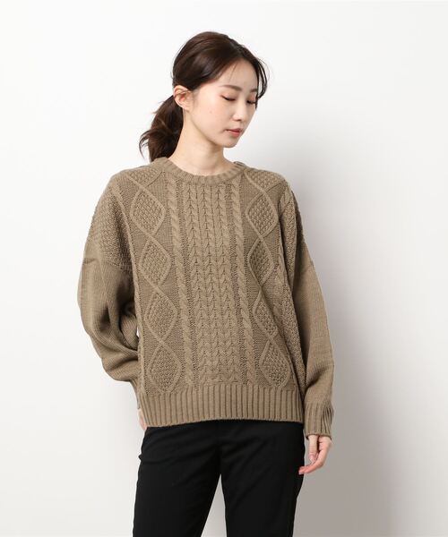 Bling Leads（ブリングリーズ）の「《Bling leads》ケーブルクルーネックニット（ニット/セーター・レディース・グレー/カーキ/グレイッシュベージュ/ブラック/ベージュ/パープル/アイボリー/ダークブラウン・FREE）」の5枚目の写真