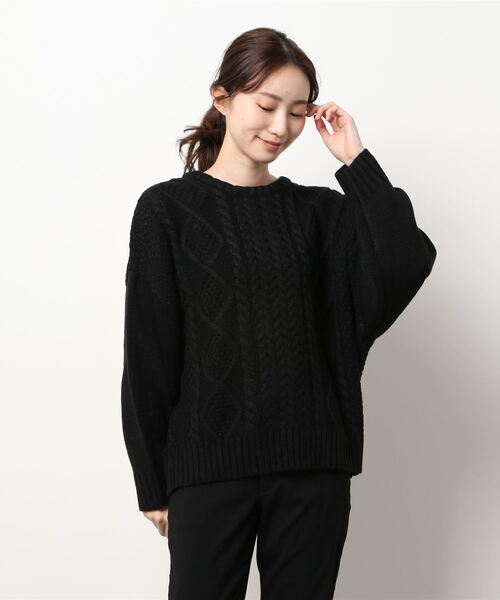 Bling Leads（ブリングリーズ）の「《Bling leads》ケーブルクルーネックニット（ニット/セーター・レディース・グレー/カーキ/グレイッシュベージュ/ブラック/ベージュ/パープル/アイボリー/ダークブラウン・FREE）」の2枚目の写真