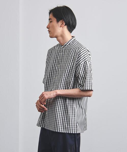 EN ROUTE(アンルート)の「<EN ROUTE(アンルート)> ギンガムチェック×ストライプ バンドカラー ショートスリーブ シャツ(シャツ/ブラウス・メンズ・ブラック/ネイビー・1/2/3)」の2枚目の写真