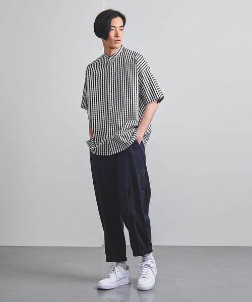 EN ROUTE(アンルート)の「<EN ROUTE(アンルート)> ギンガムチェック×ストライプ バンドカラー ショートスリーブ シャツ(シャツ/ブラウス・メンズ・ブラック/ネイビー・1/2/3)」の6枚目の写真